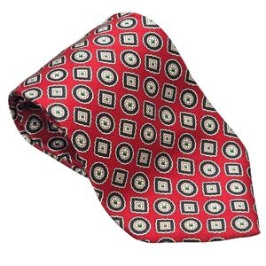Stafford Executive Silk Tie Men's Extra Long Red Geometric Medallion Made in USA